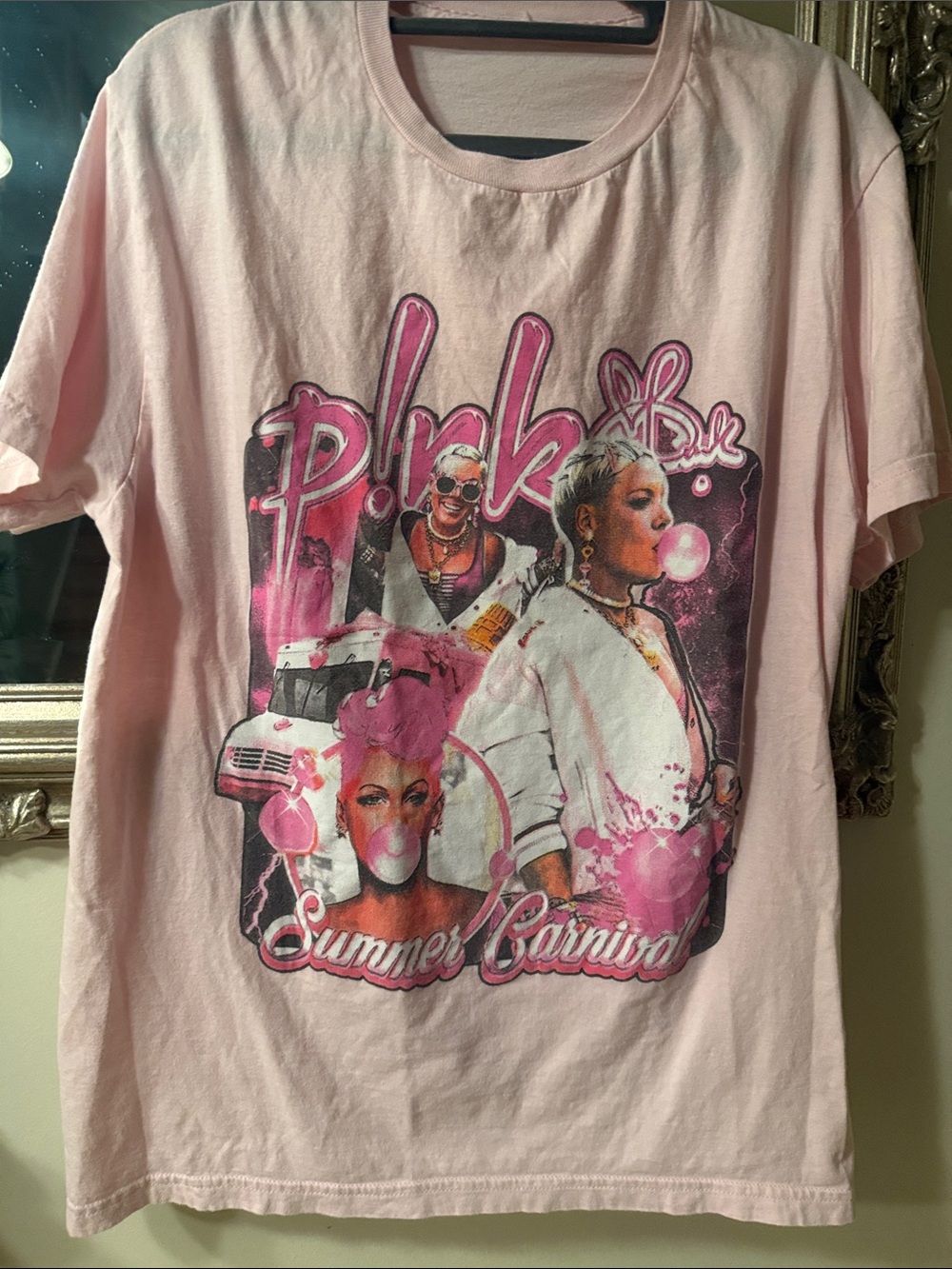 Pink Summer Carnival Short Sleeve Tee - Women's Casual Summer Top